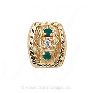 GS264 D/E - 14 Karat Gold Slide with Diamond center and Emerald accents 